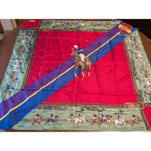 VINTAGE Ralph Lauren Silk Scarf Equestrian Horses Polo Made in Japan 35 x 35 - Picture 2 of 9